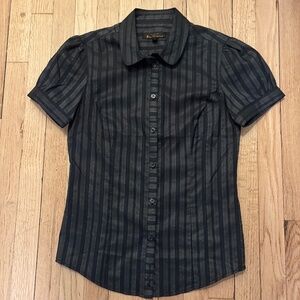 Ben Sherman Puffed Short Sleeve Blouse Black and Grey stripe